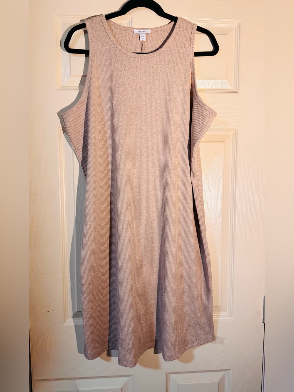 Nine West Sleeveless Ribbed A-Line Dress in Light Taupe Oatmeal